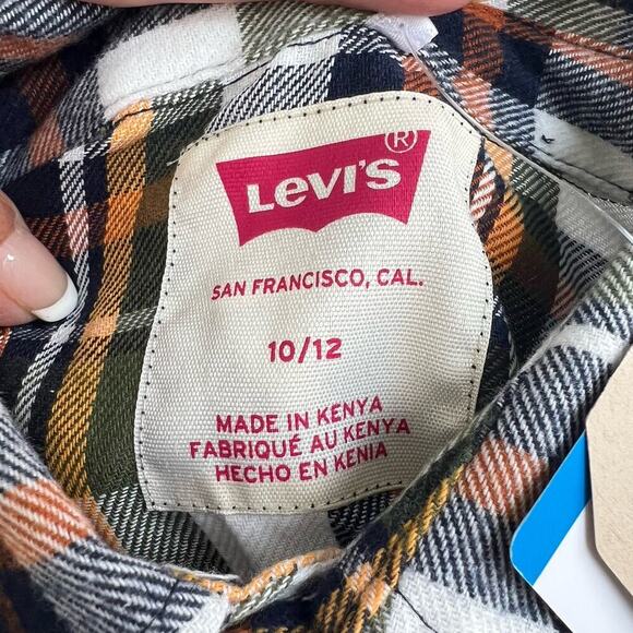 Levi’s Boys Plaid Long Sleeve Button Up Shirt Size Large 10/12 Fleece NEW - Picture 6 of 7
